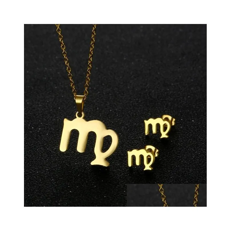 Stainless Steel 12 Constellations Necklace Minimalist Gold Zodiac Sign Pendant Fashion Personality Collar Necklace Set