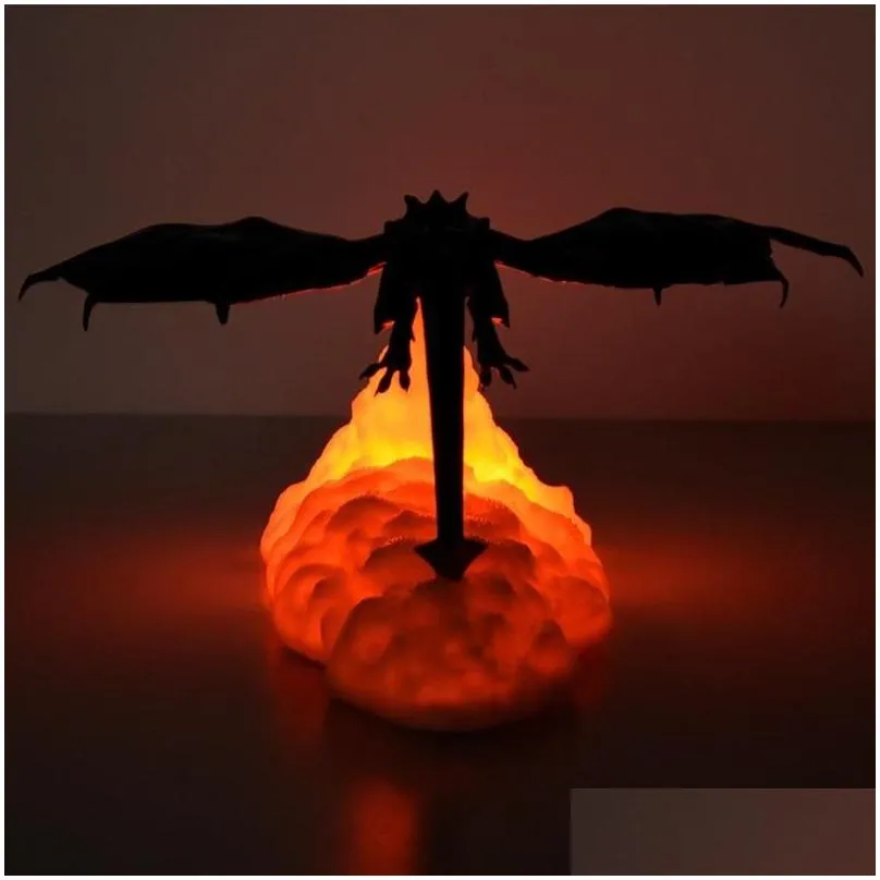 night lights 3d fire dragon lamp home creative breathing led charging table gift magic childrens desk