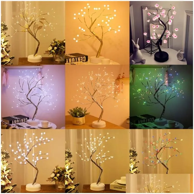 night lights led light mini christmas twinkling tree copper wire garland lamp for holiday home kids bedroom decor luminary fairy