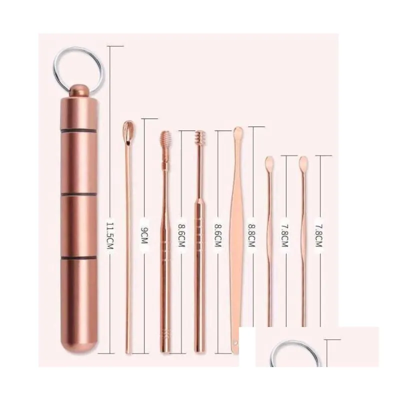 multifunction stainless steel rose gold spiral ear pick spoon wax removal set cleaner portable ears picker care beauty tools sn4535