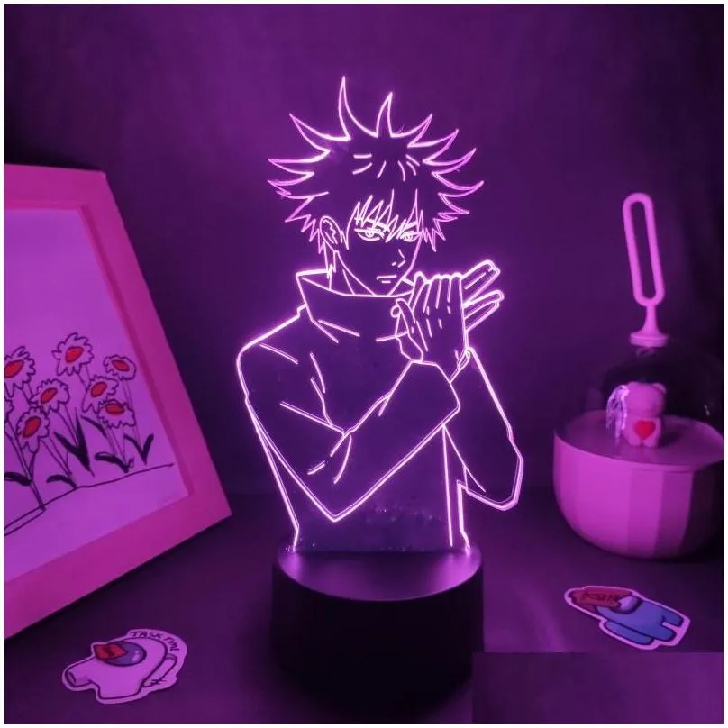 night lights jujutsu kaisen anime figure megumi fushiguro 3d led lamp rgb neon bedroom table desk decoration manga birthday gift