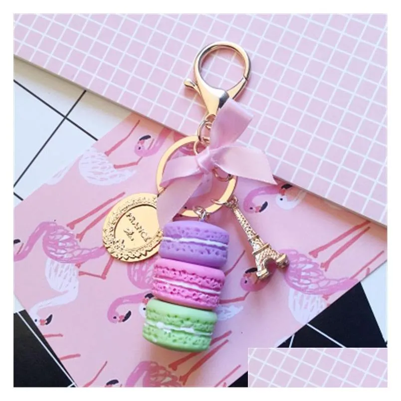 New Macaron Cake Key Chain Fashion Cute Keychain Bag Charm Car Key Ring Wedding Party gift Jewelry For Women Men GC1288279447