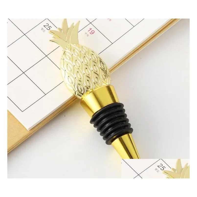 50pcs tropical wedding favors gold pineapple wine bottle stopper in gift box party decorative wine stoppers sn4401