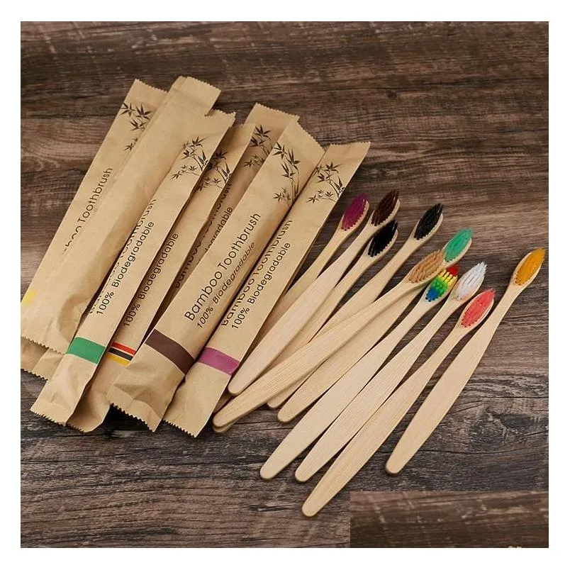 other bath toilet supplies 10 colors head bamboo toothbrush wholesale environment wooden rainbow bamboo-toothbrush oral care soft bristle