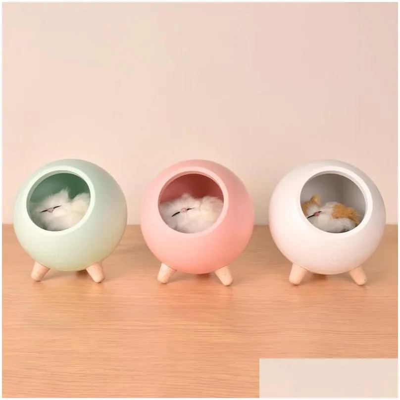 night lights cartoon led light atmosphere sleeping cat shape creative gift bedroom bedside table lamp craft 