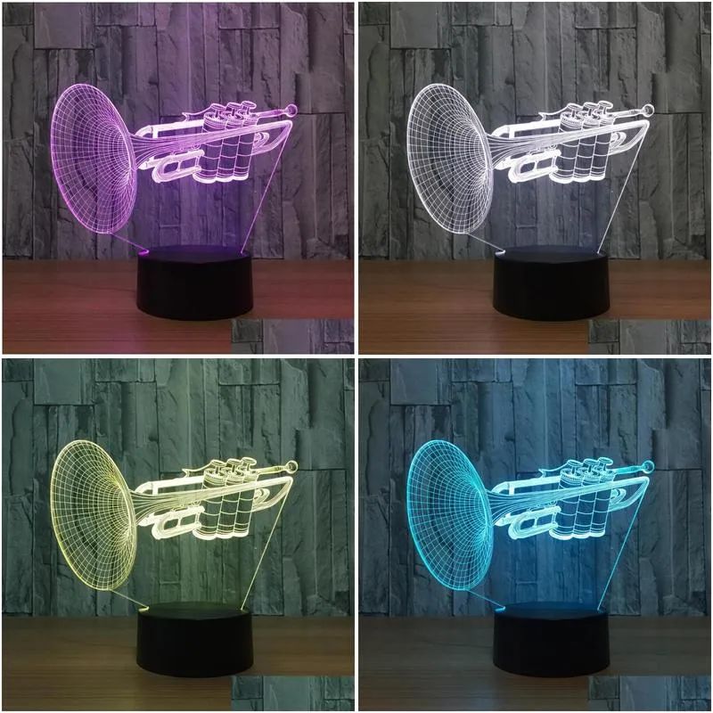 night lights 3d light 7 color changing trumpet led desk table lamp remote touch musical instruments home decor fixture xmas gifts dr otbh0