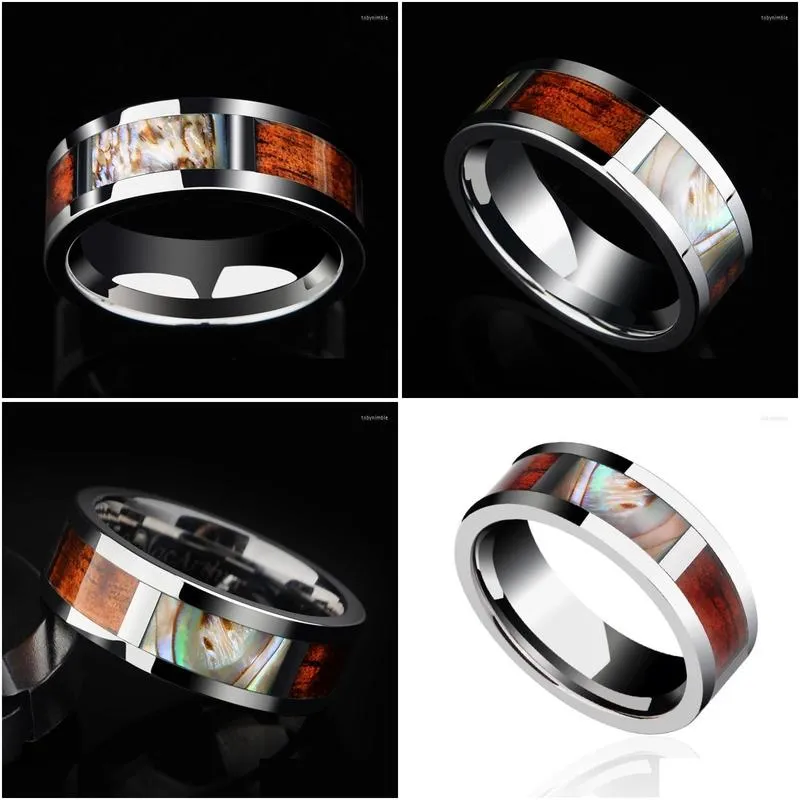 Wedding Rings Bohemia High Polished 8mm Width Tungsten Inlay Natural Abalone Shells & Wood For Couples Free 6-13