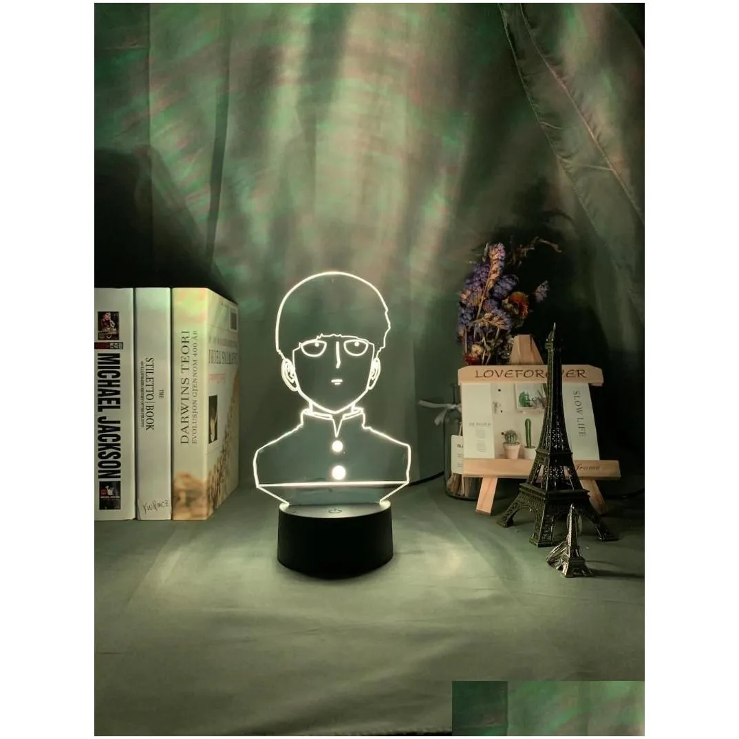 night lights 3d lamp anime mob psycho 100 shigeo figure nightlight for kids child bedroom decorative atmosphere colorful table usb