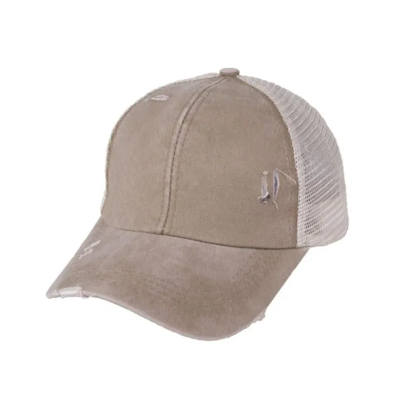 hats washed mesh back leopard camo hollow messy bun baseball cap trucker hat summer sun caps sn4514