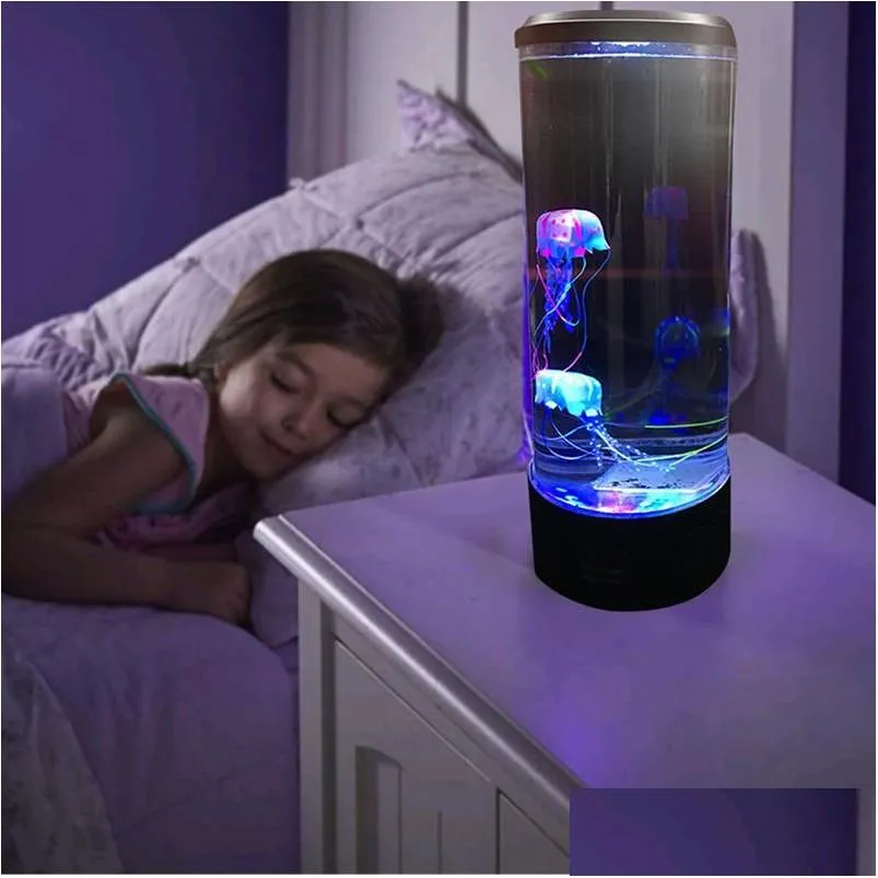 night lights bedside led desktop light jellyfish tropical fish aquarium tank relaxing mood atmosphere lamp