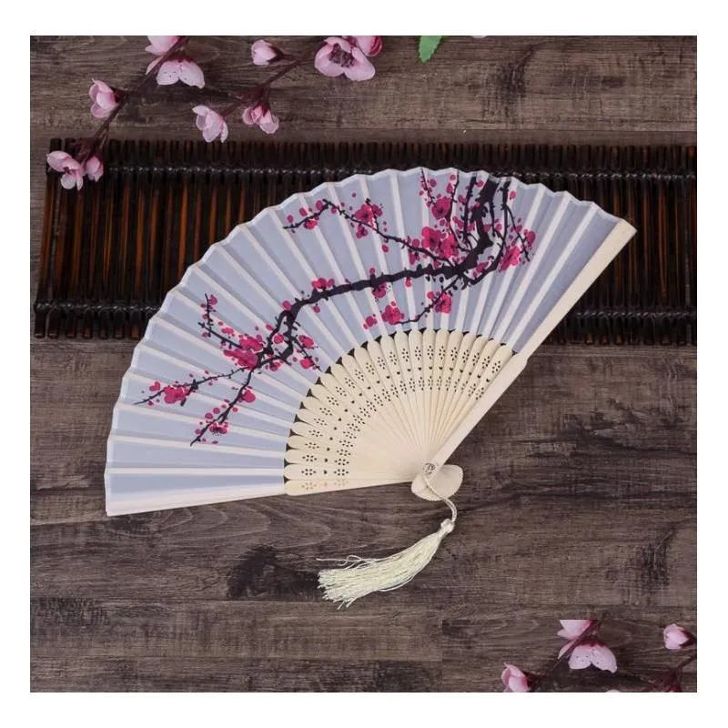 summer vintage folding bamboo fan for party favor chinese style hand held flower fans dance wedding decor sn2652