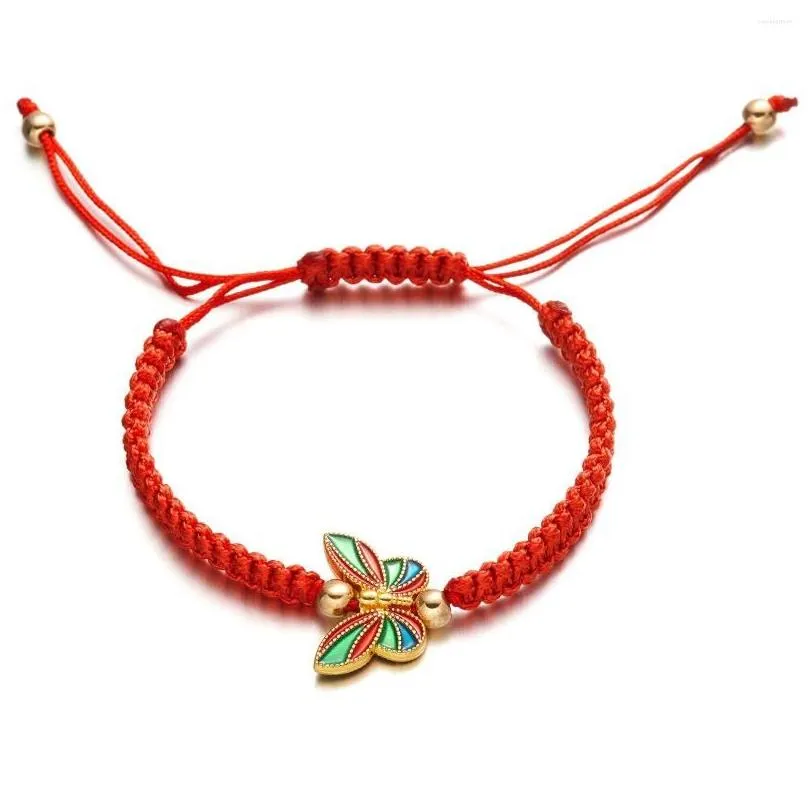 Charm Bracelets Butterfly Pendant Bracelet For Women Adjustable Braid Rope Red Thread On Hand Friendship