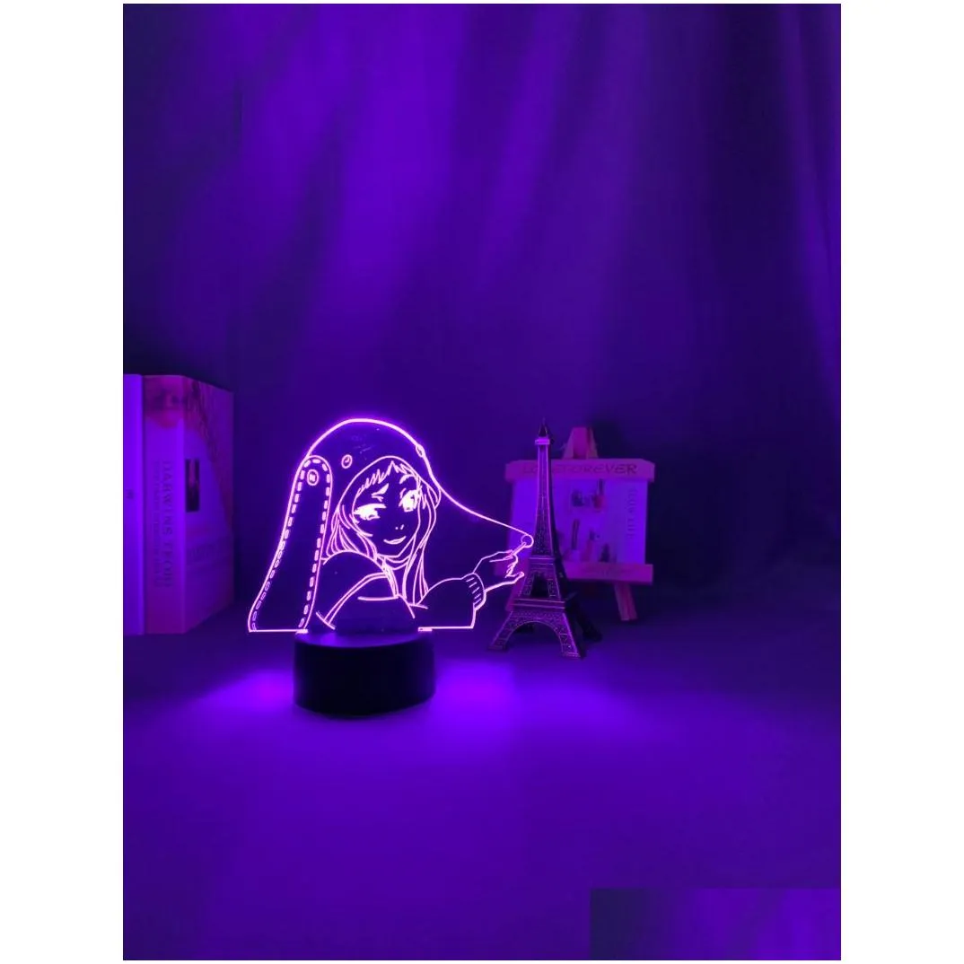 night lights 3d light kakegurui compsive gambler runa yomozuki figure for kids bedroom decor nightlight manga gift room table drop d ot9hn