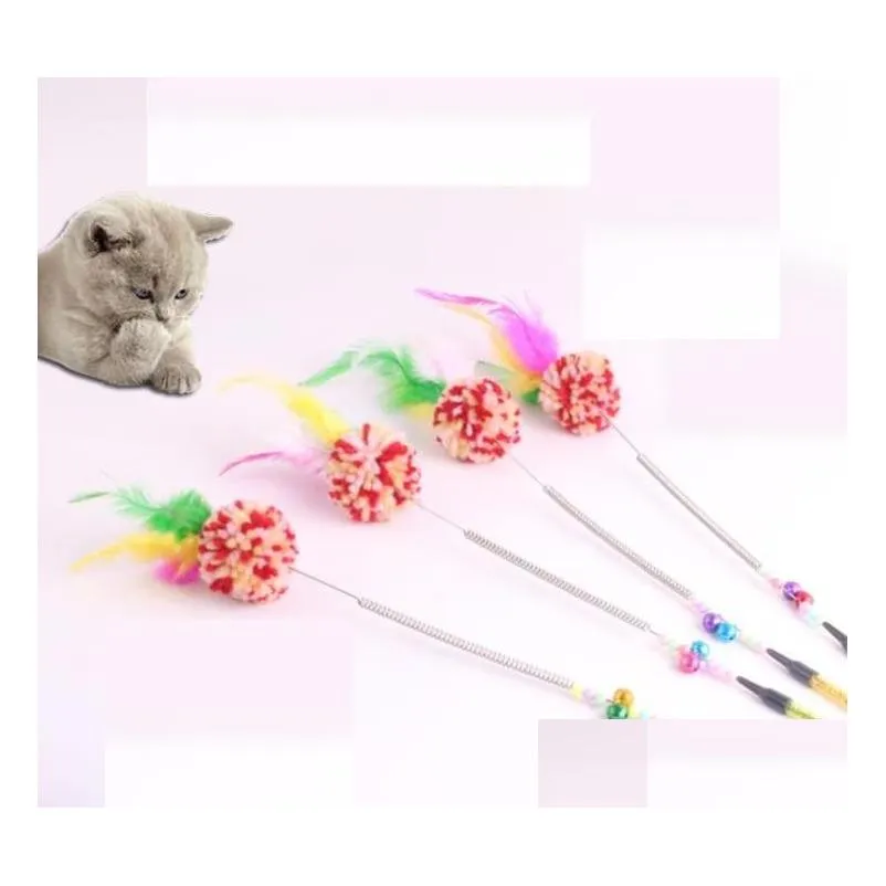 cat toy cute funny catrod colorful teaser wand steel wire plastic cats interactive stick pet toys wholesale sn2356