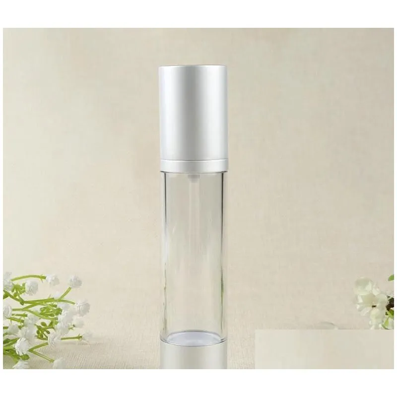 wholesale high quality 1oz airless pump cosmetic lotion bottles matte silver 30ml travel empty cylinder vacuum facial cream bottle wholesale