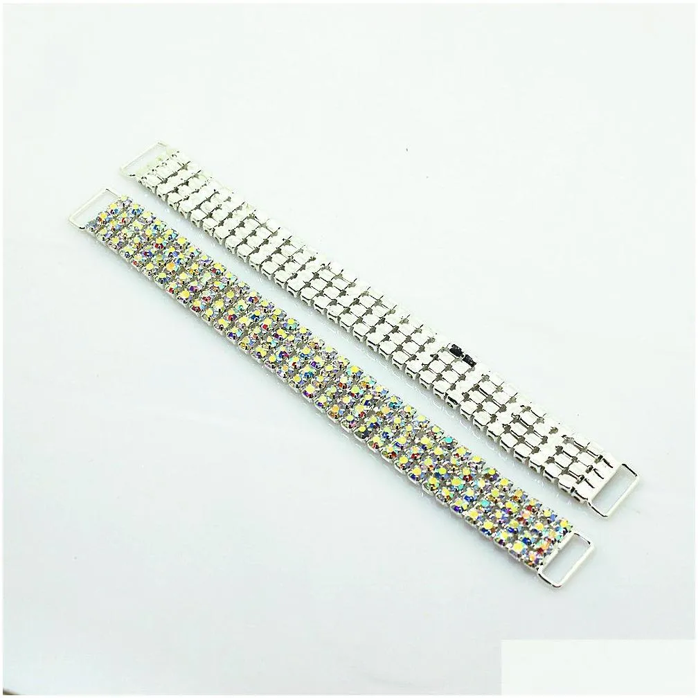 CJSIR 10pcs 4ROWS  Rhinestone Bikini Connectors Buckle Metal Chain For Swimming Wear Bikini Decoration3405