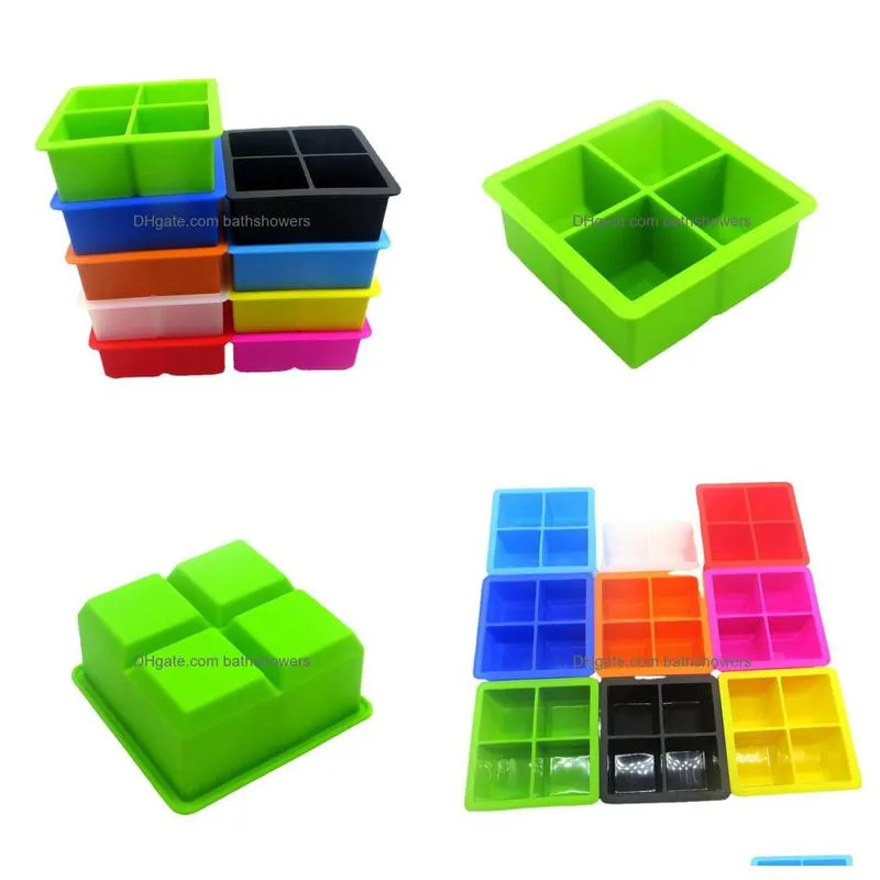 bar tools silicone ice square moulds dust proof cover ice tray large capacity square ice cube mold mix colors