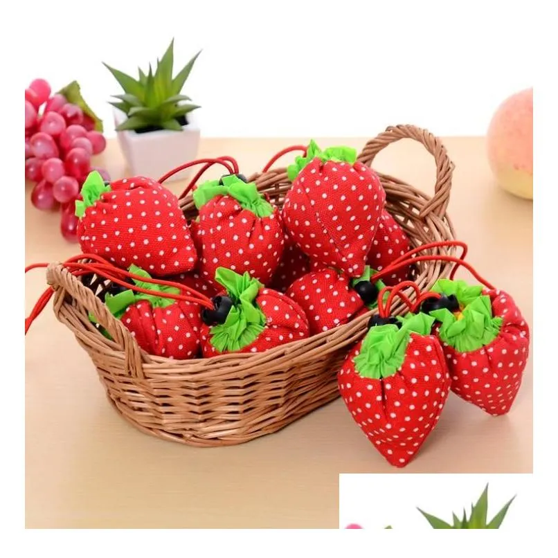 storage handbag strawberry grapes pineapple foldable shopping bags reusable folding grocery nylon large bag random color sn2382