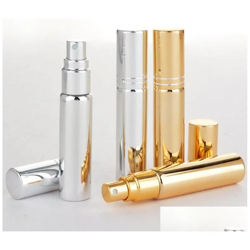 wholesale 10ml uv plating atomizer mini refillable portable perfume bottle spray bottles sample empty containers gold silver black color