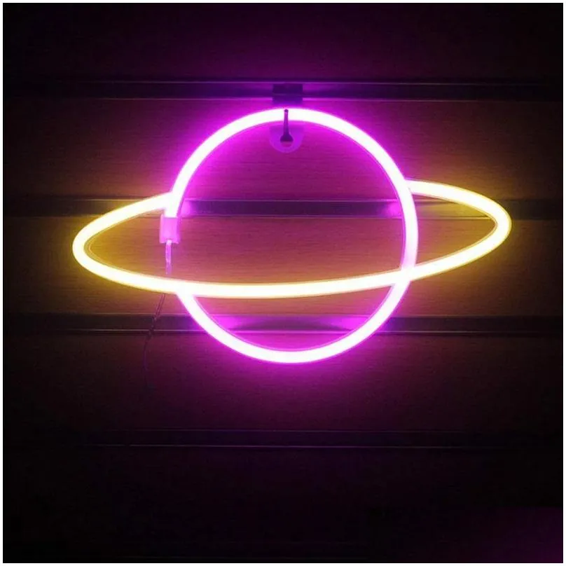 night lights led neon lamp elliptical planet shaped wall sign desk usb hanging for bedroom home party holiday decor drop delivery li otgoy