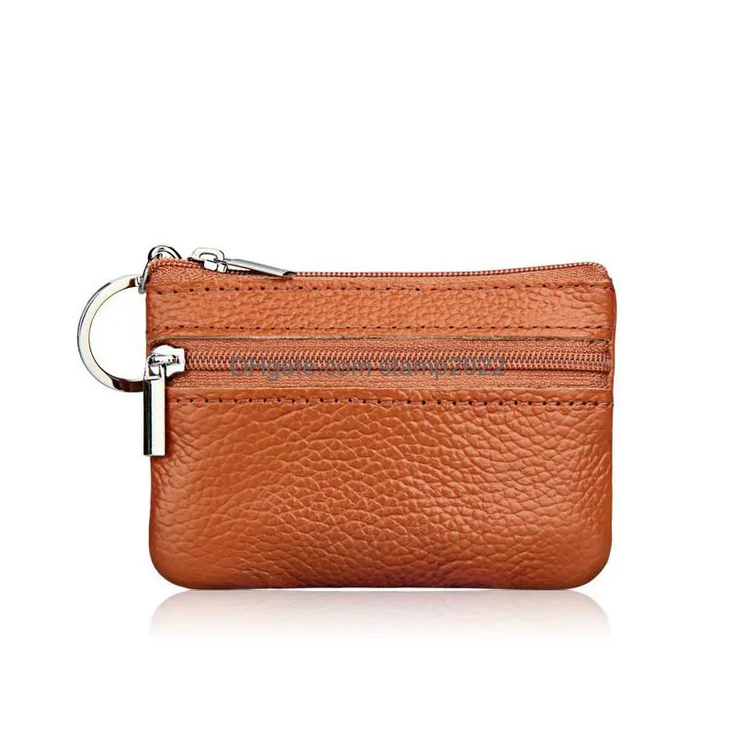 10x7cm soft leather zip coin purse mini purse wallet with keychain zipper pouch storage bags women 5500 q2