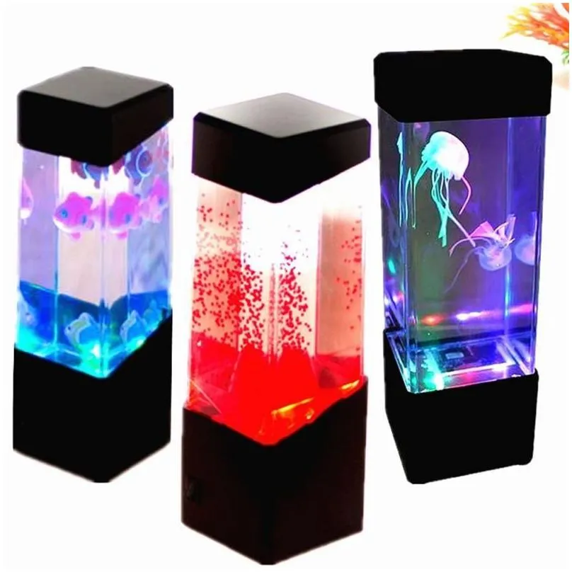 night lights jellyfish tank light aquarium style usb led lamp sensory autism lava desk dropshiping 