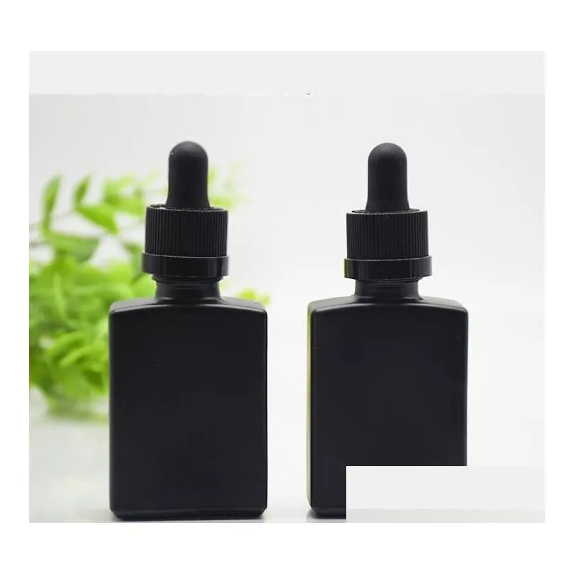 wholesale 30ml black frosted glass liquid reagent dropper bottles square  oil perfume bottle smoke oils e liquids vials