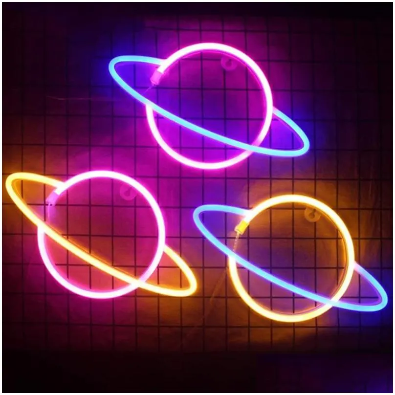 night lights led neon lamp elliptical planet shaped wall sign desk usb hanging for bedroom home party holiday decor drop delivery li otgoy