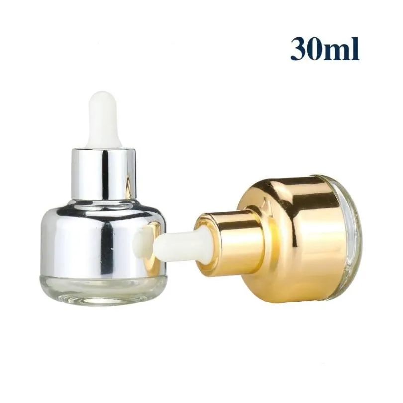 wholesale 120pcs 30ml transparent glass dropper bottle with gold cap 30cc empty cosmetic packaging container vials  oil bottles