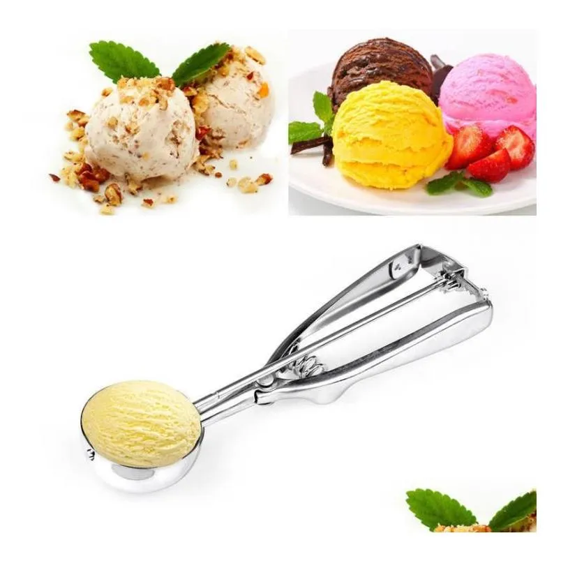 100pcs premium stainless steel ice cream tools baller ice-ream scoop scoops fruit melon spoon digging cookie dough scooper sn2694