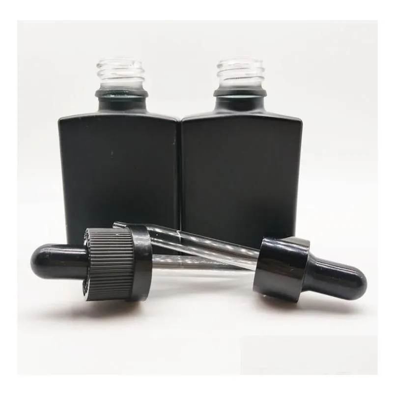 wholesale 30ml frosting glass perfume bottles solid black square rectangular dropper liquid essential oil bottle sn2540