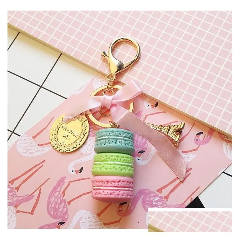 New Macaron Cake Key Chain Fashion Cute Keychain Bag Charm Car Key Ring Wedding Party gift Jewelry For Women Men GC1288279447