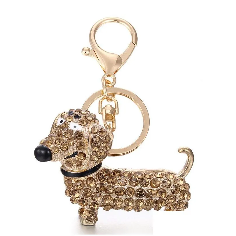 Rhinestone Crystal Dog Dachshund Keychain Bag Charm Pendant Keys Chain Holder Key Ring Jewelry For Women Girl Gift 6C08041