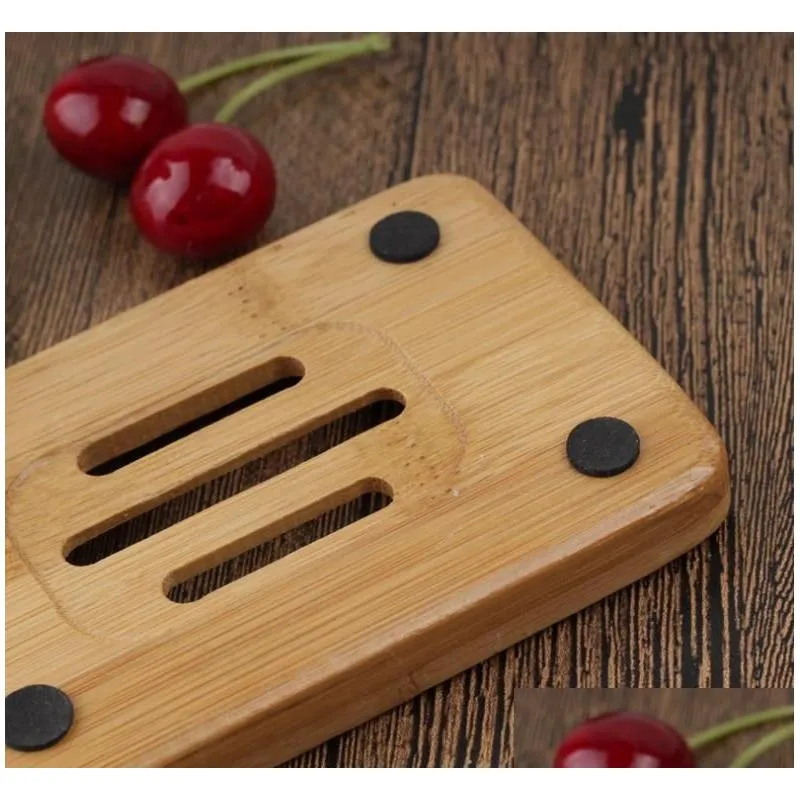 300pcs natural wooden bamboo soap dish wooden soap tray holder storage soap rack plate box container for bath shower plate bathroom