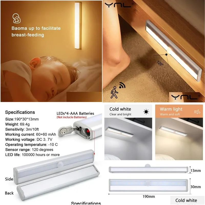 night lights 10 leds pir motion sensor wireless led bedroom decor under cabinet light for kitchen stairs wardrobe lamp