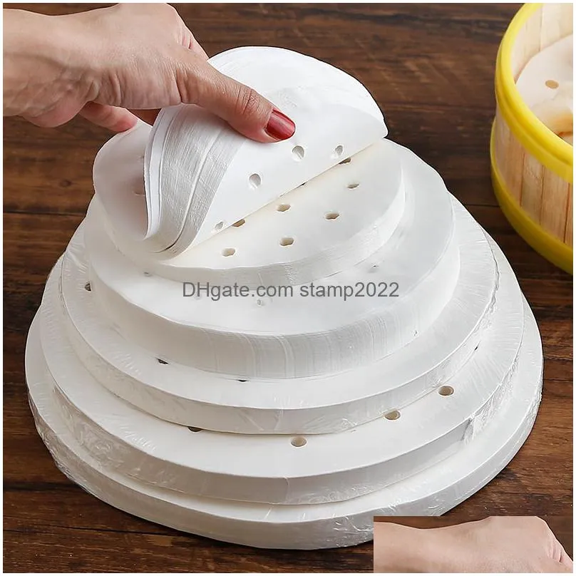 100pc/bag cookware parts air fryer steamer liners premium perforated wood pulp papers non-stick steaming basket mat baking utensils for kitchen 20220108