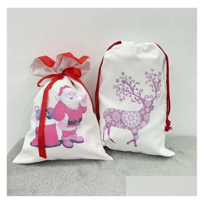 sublimation christmas santa sacks small middle large double layer christmas canvas gift bag candy bags reusable personalized for xmas package storage