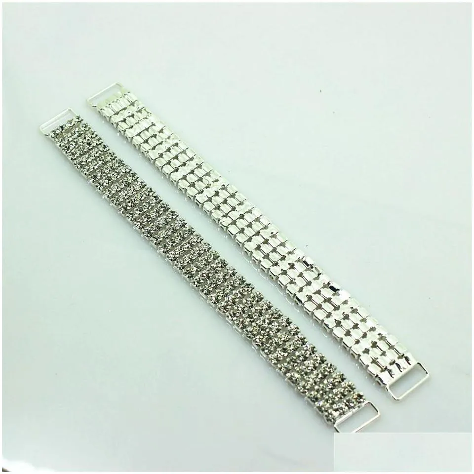 CJSIR 10pcs 4ROWS  Rhinestone Bikini Connectors Buckle Metal Chain For Swimming Wear Bikini Decoration3405