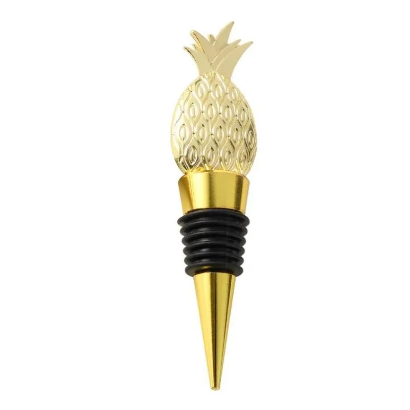 50pcs tropical wedding favors gold pineapple wine bottle stopper in gift box party decorative wine stoppers sn4401