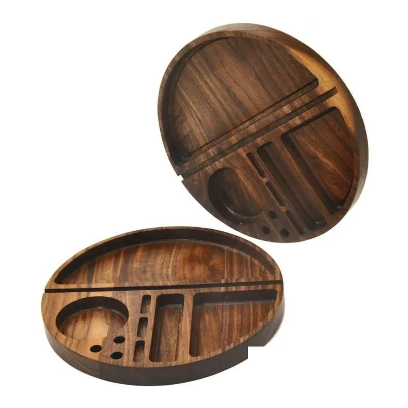 round shape natural wooden rolling tray household smoking accessories with groove diameter 218 mm tobacco roll trays cigarette sn2677