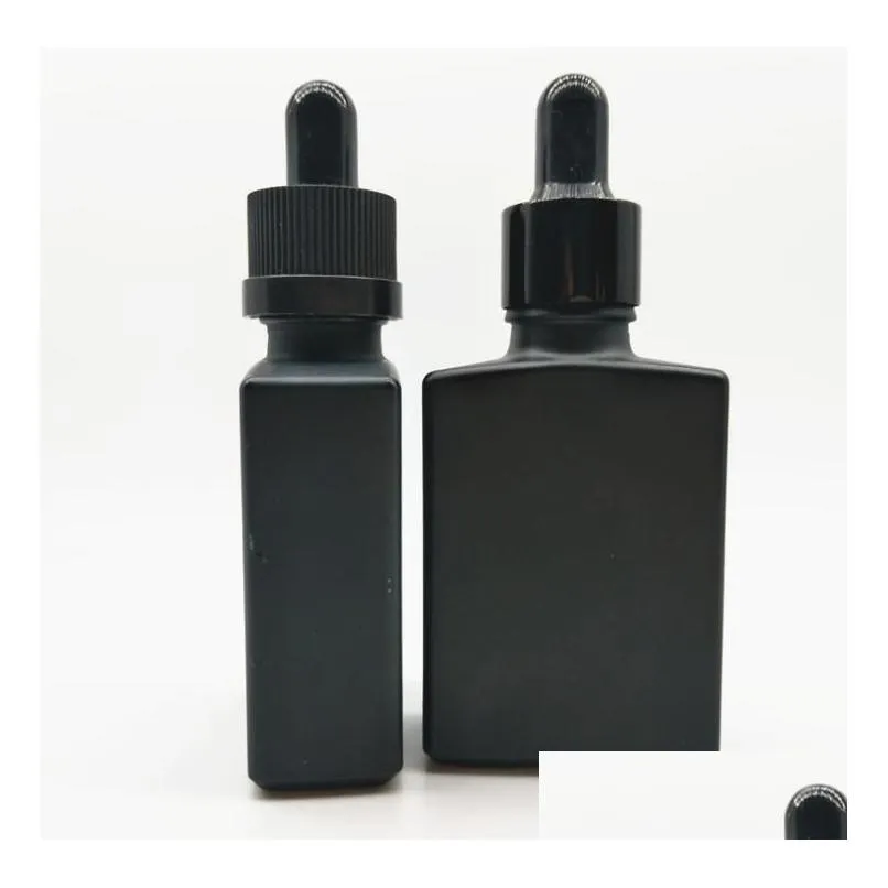 wholesale 30ml frosting glass perfume bottles solid black square rectangular dropper liquid essential oil bottle sn2540