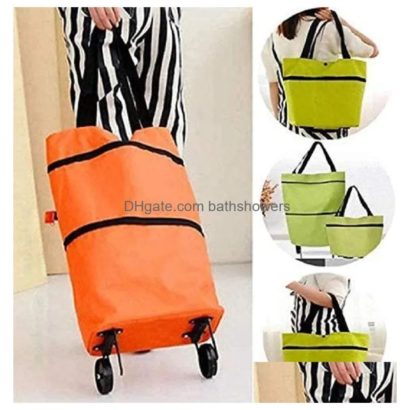 reusable grocery bags shopping pull cart trolley bag 600d oxford cloth portable foldable with wheels