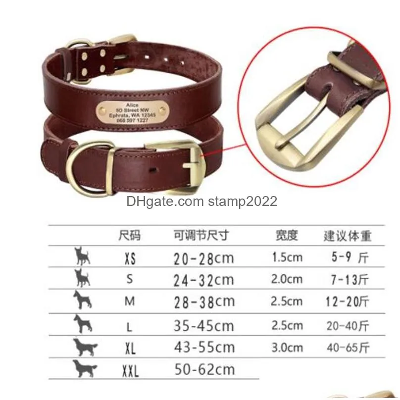 real leather dog collar personalized pet id collars custom engraved tag for small large dogs pitbull german shepherd 20220112 q2