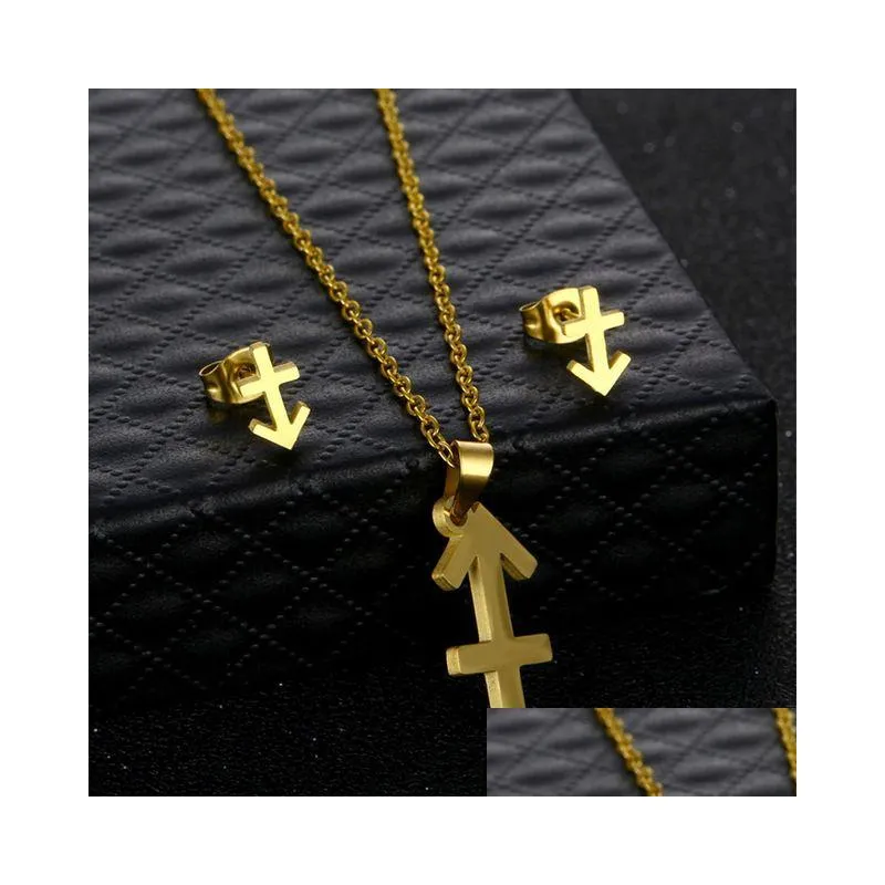 Stainless Steel 12 Constellations Necklace Minimalist Gold Zodiac Sign Pendant Fashion Personality Collar Necklace Set