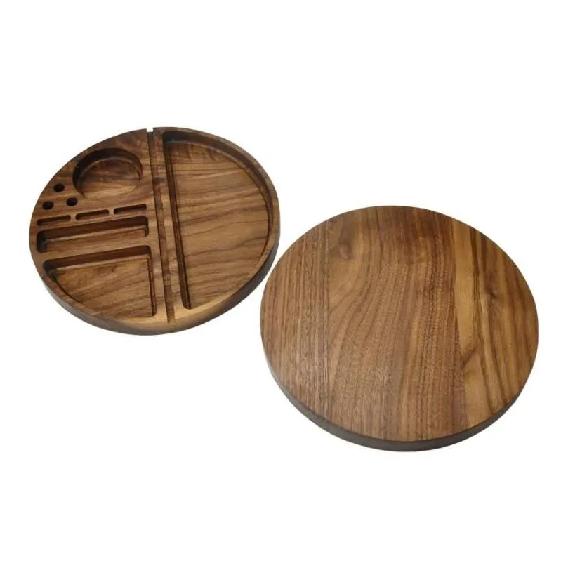 round shape natural wooden rolling tray household smoking accessories with groove diameter 218 mm tobacco roll trays cigarette sn2677