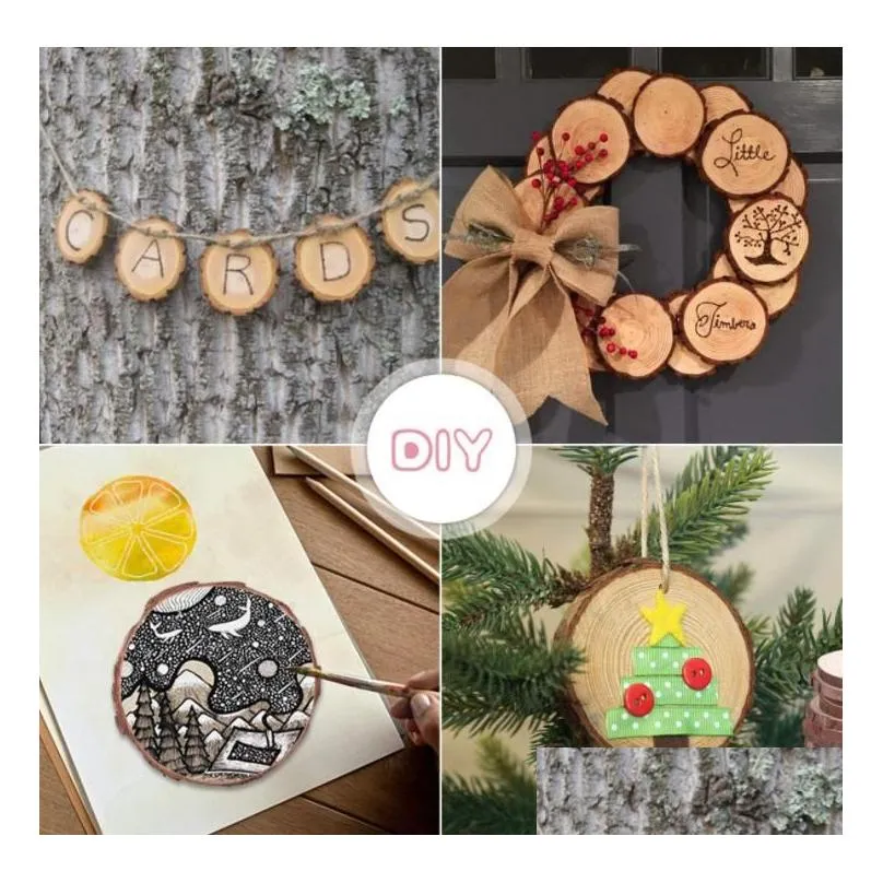 Party Supplies Christmas Ornaments Wood DIY Small Wooden Discs Circles Painting Round Pine Slices w/ Hole n Jutes SN2475