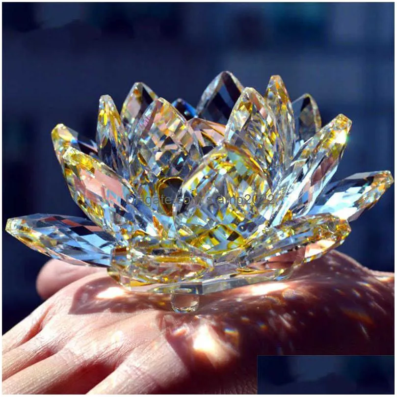 80mm quartz crystal lotus flower crafts glass paperweight fengshui ornaments figurines home wedding party decor gifts souvenir 211015