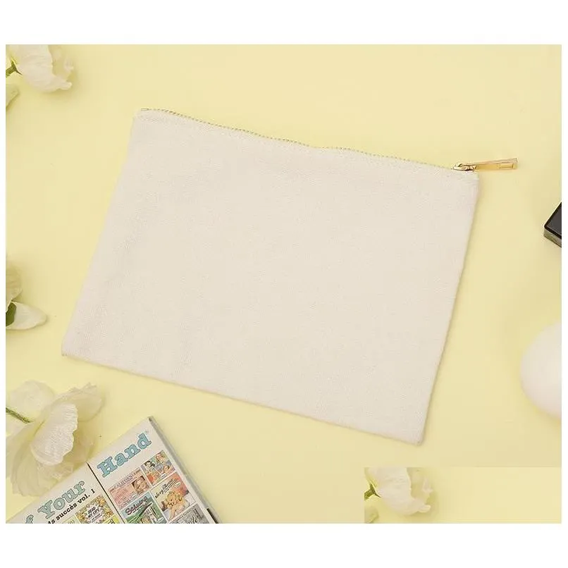 22x15cm large plain nature cotton canvas travel toiletry bags cotton-makeup pouch cosmetic bag with gold zipper sn2655