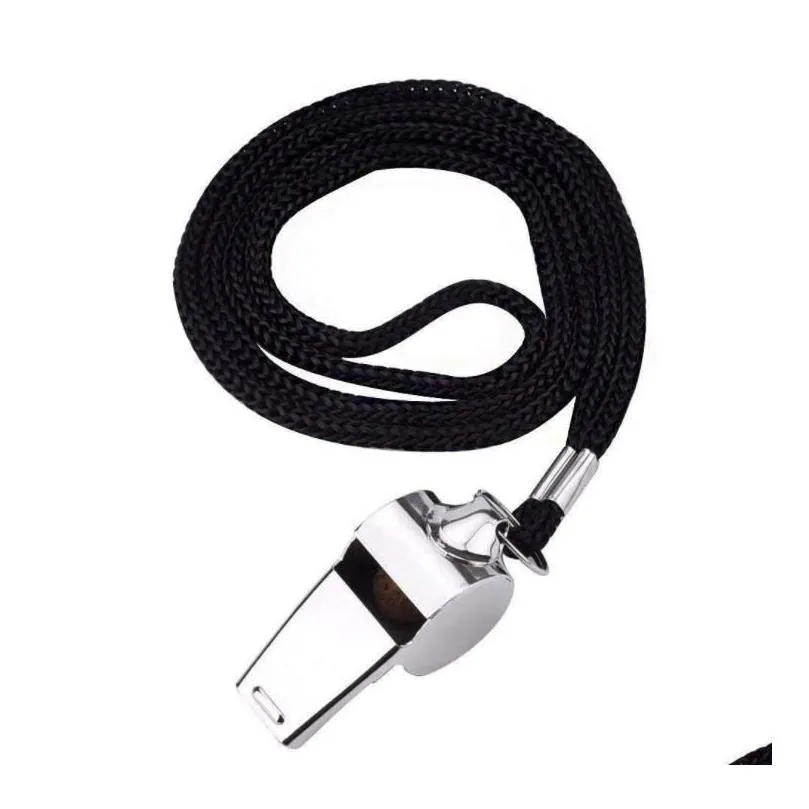 100pcs stainless steel noise maker sports whistle metal referee whistles and lanyard football soccer sn2994