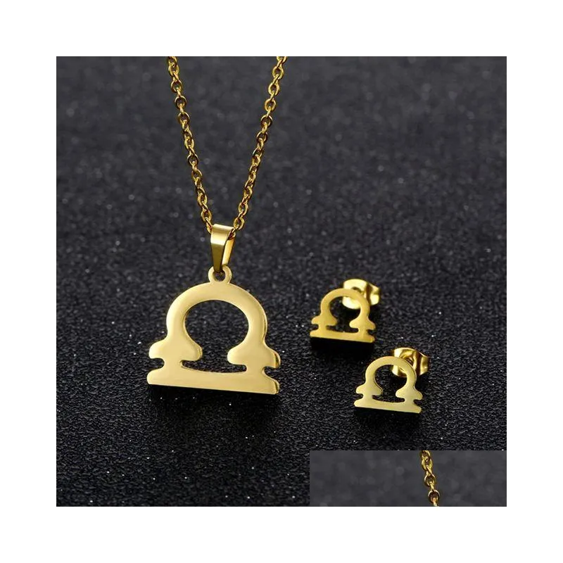 Stainless Steel 12 Constellations Necklace Minimalist Gold Zodiac Sign Pendant Fashion Personality Collar Necklace Set